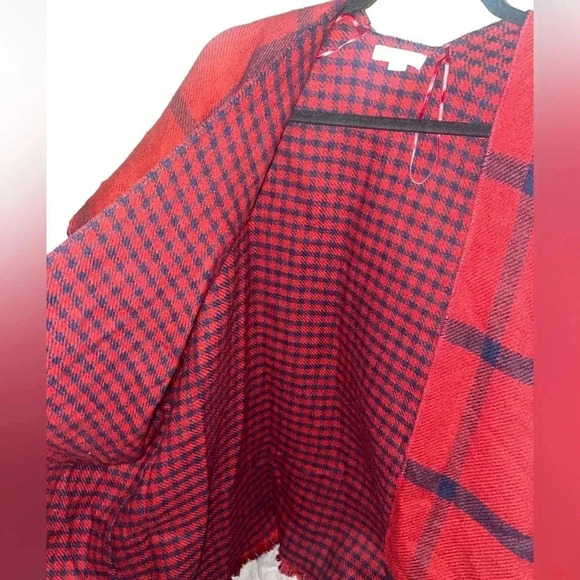 Loft sweater wrap cape poncho one size red/blue XS/S - Picture 6 of 6